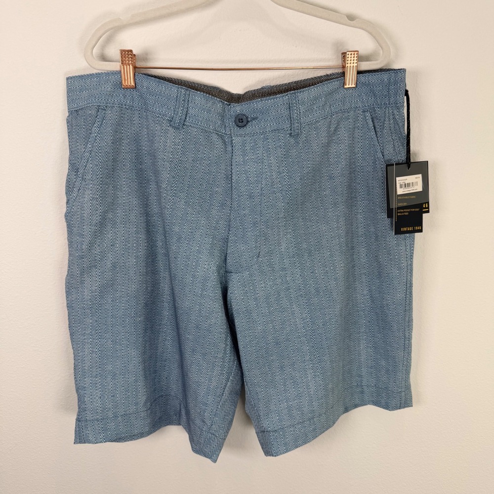Vintage 1946 Mens Golf Shorts 38 Indigo W3132-02 GLF9 Performance Geometric NEW